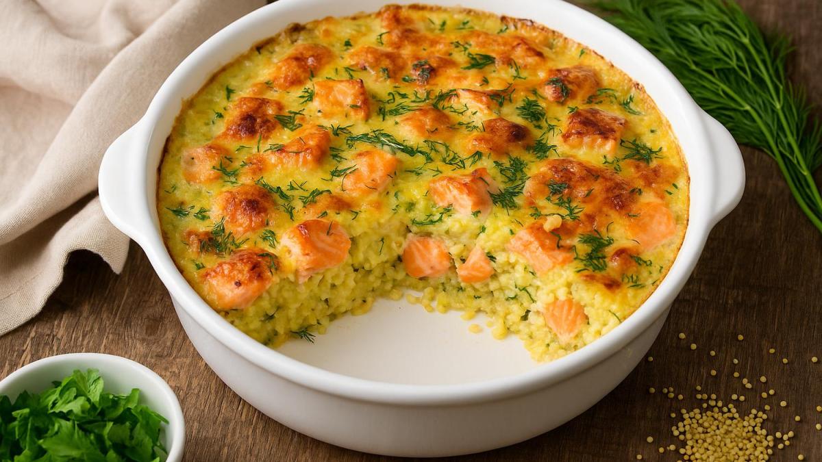 Запеканка из лосося и пшена