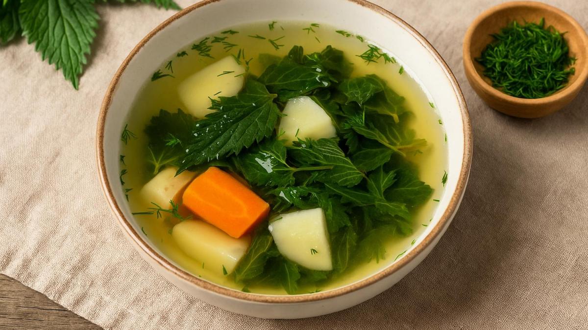 Лёгкий овощной бульон с крапивой