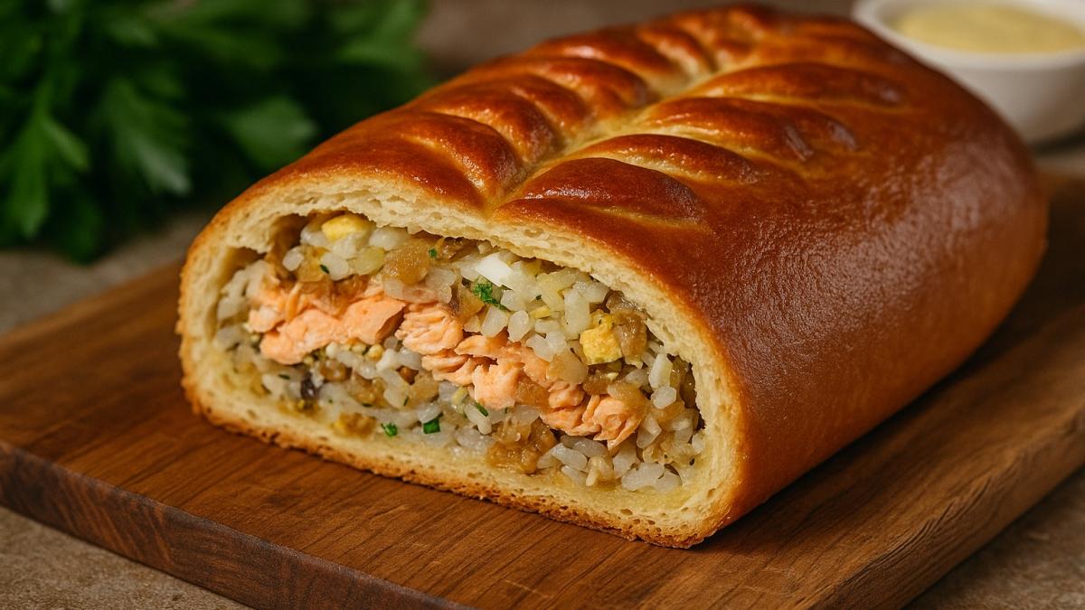 Кулебяка с рыбой и рисом