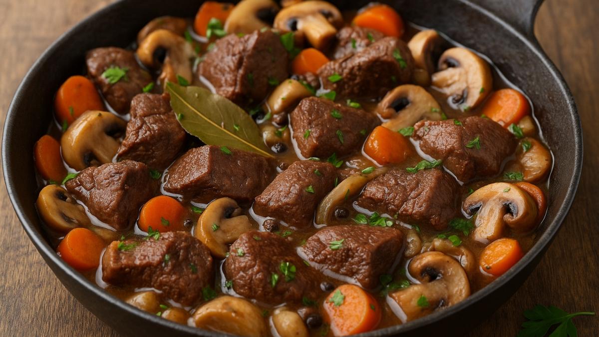 Тушёная оленина с грибами и луком Тушёная оленина с грибами и луком