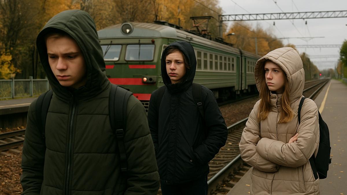 Подростки на железнодорожной платформе