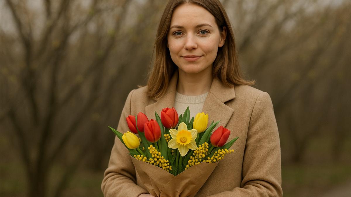 Весенний букет в руках девушки Весенний букет в руках девушки
