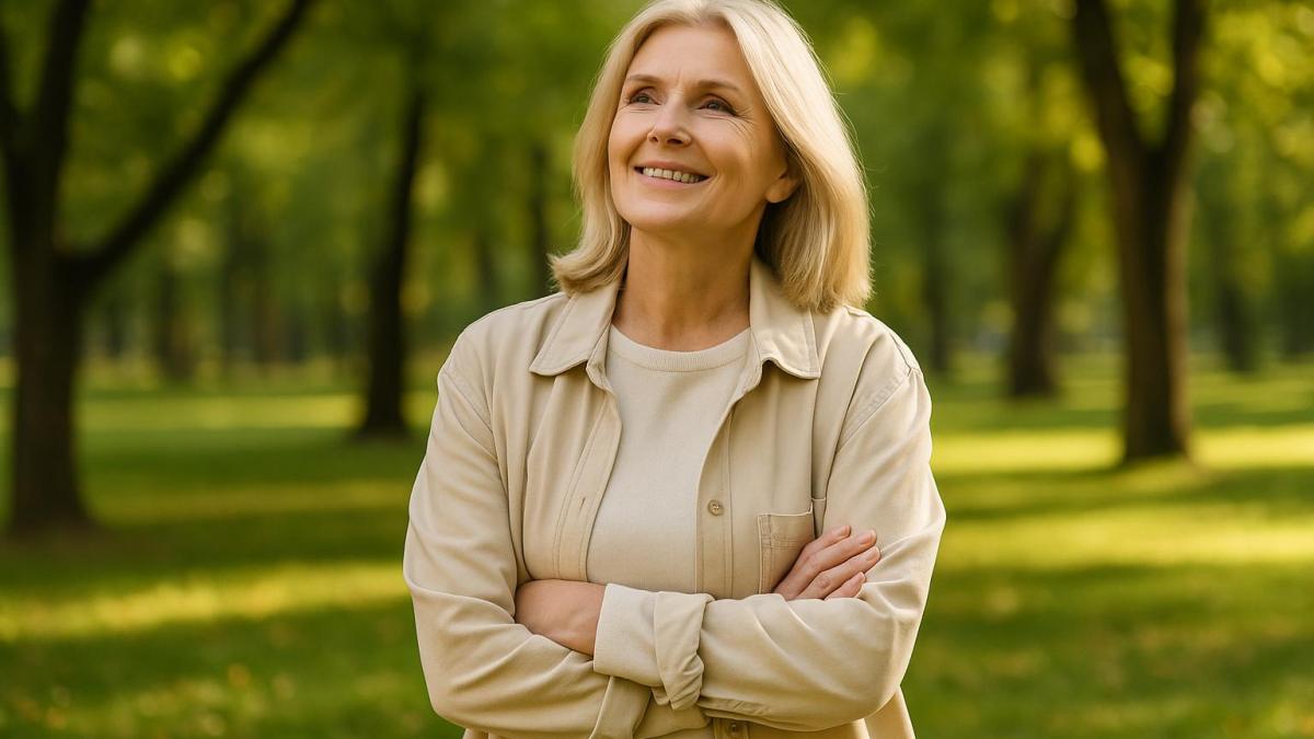 Женщина 50 лет в парке Женщина 50 лет в парке