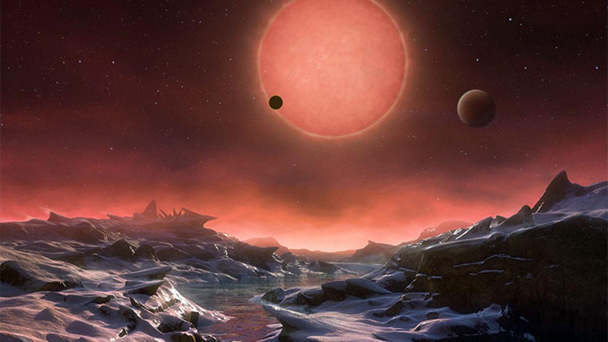 Воображаемый вид с поверхности планеты, вращающихся вокруг ультрахолодной карликовой звезды