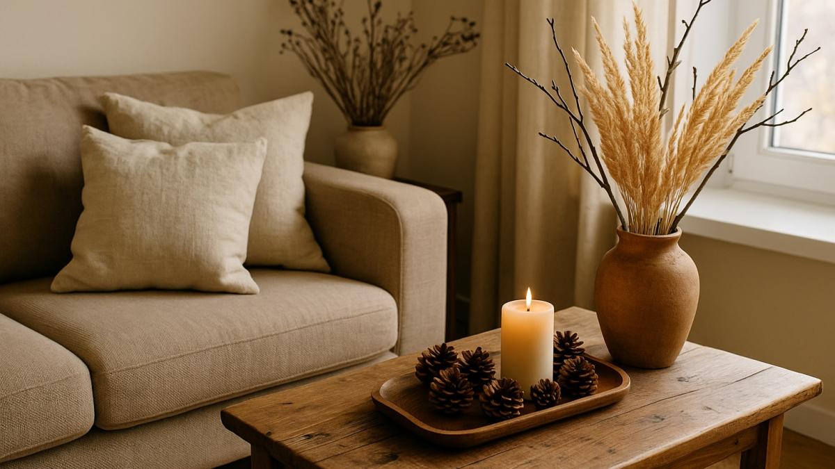 Осенний интерьер с природными материалами Осенний интерьер с природными материалами