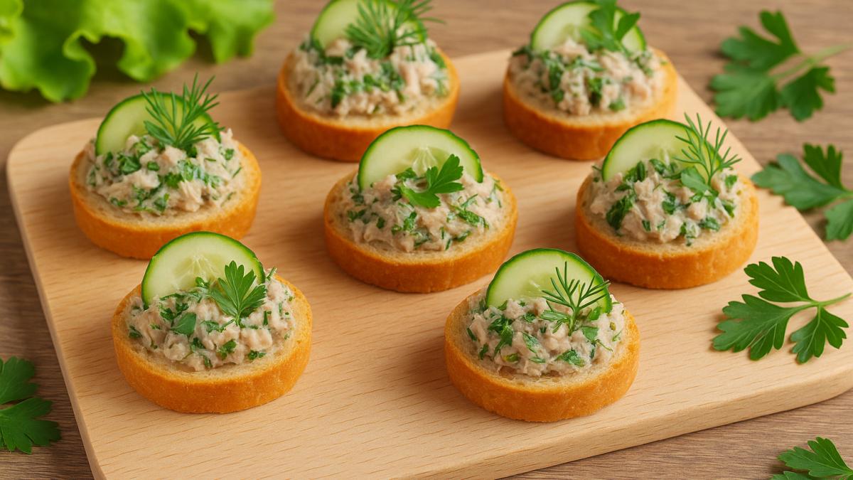 Мини-бутерброды с тунцом и зеленью Мини-бутерброды с тунцом и зеленью