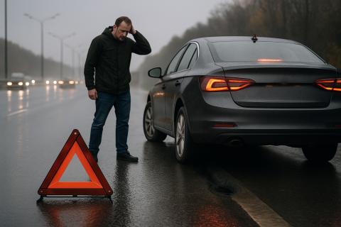 Разрыв шины на трассе