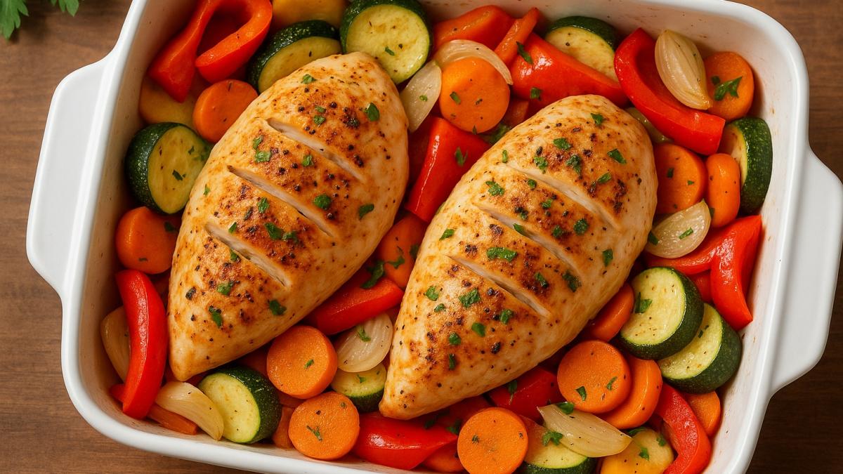 Запечённая куриная грудка с овощами Запечённая куриная грудка с овощами