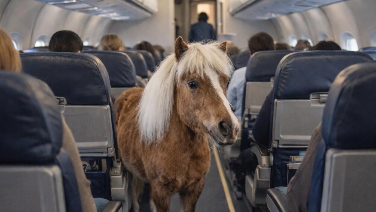 Мини-лошадь в салоне самолёта