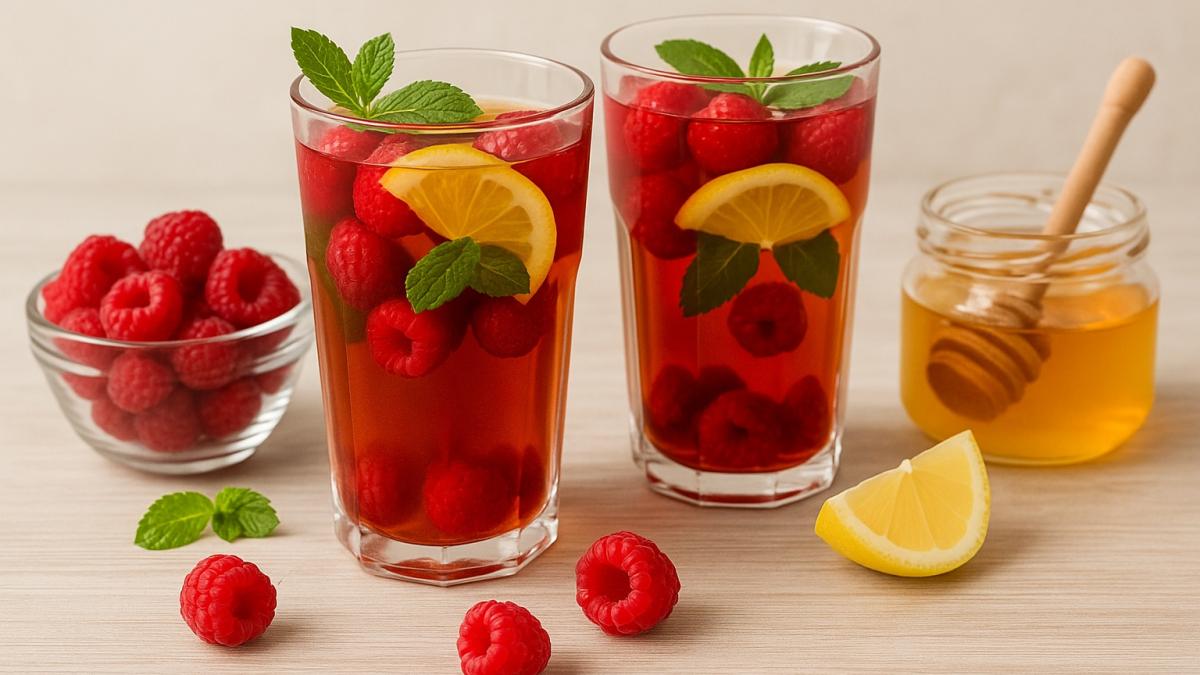Чайный коктейль с малиной и мёдом Чайный коктейль с малиной и мёдом