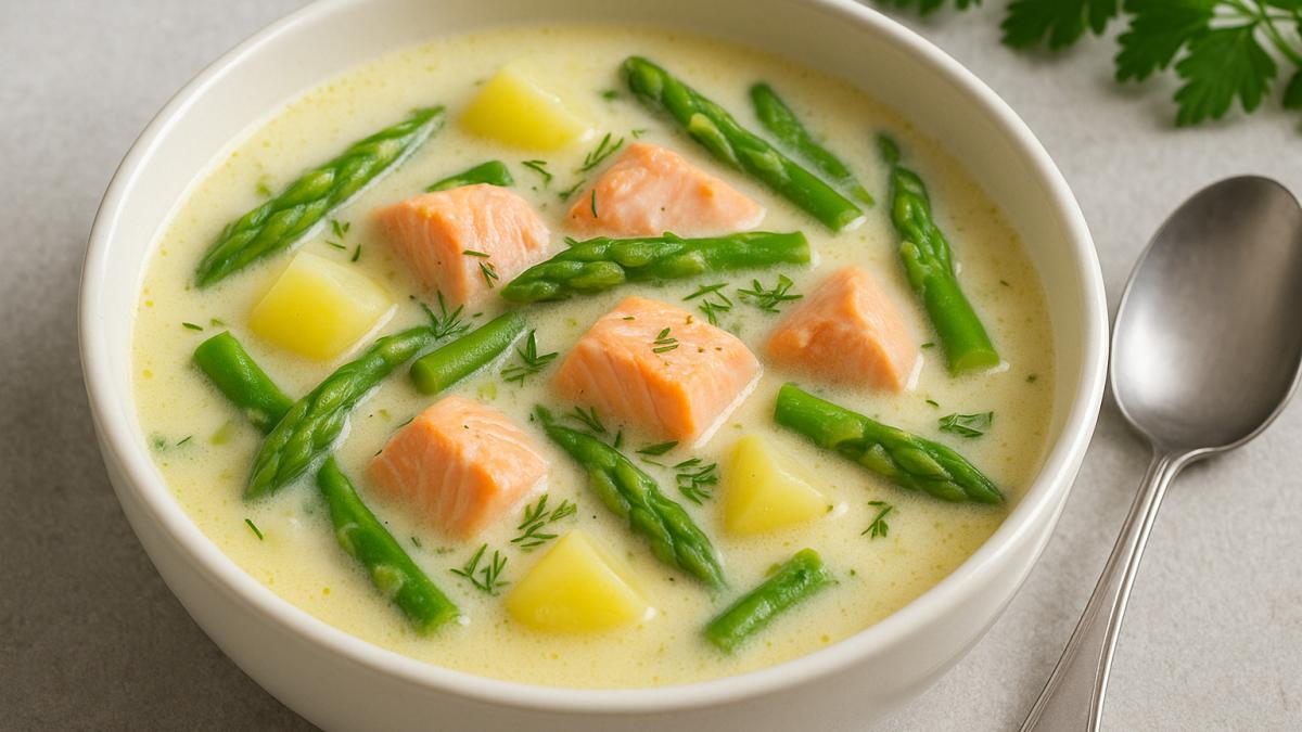 Суп из спаржи с лососем Суп из спаржи с лососем
