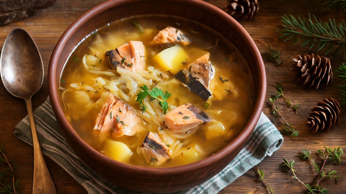 Щи с таёжными травами и копчёной рыбой Щи с таёжными травами и копчёной рыбой