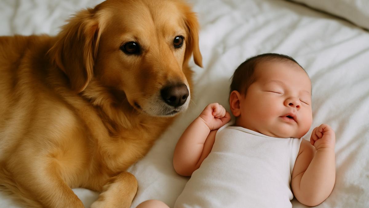 Собака с новорожденным