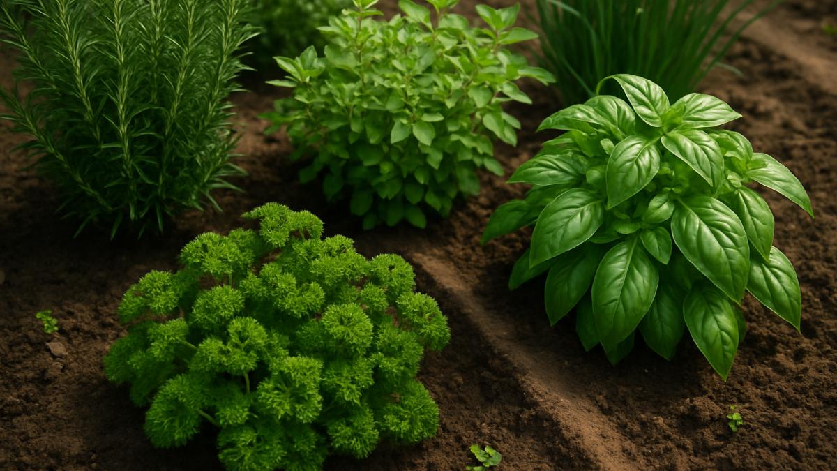 Пряные травы на грядке