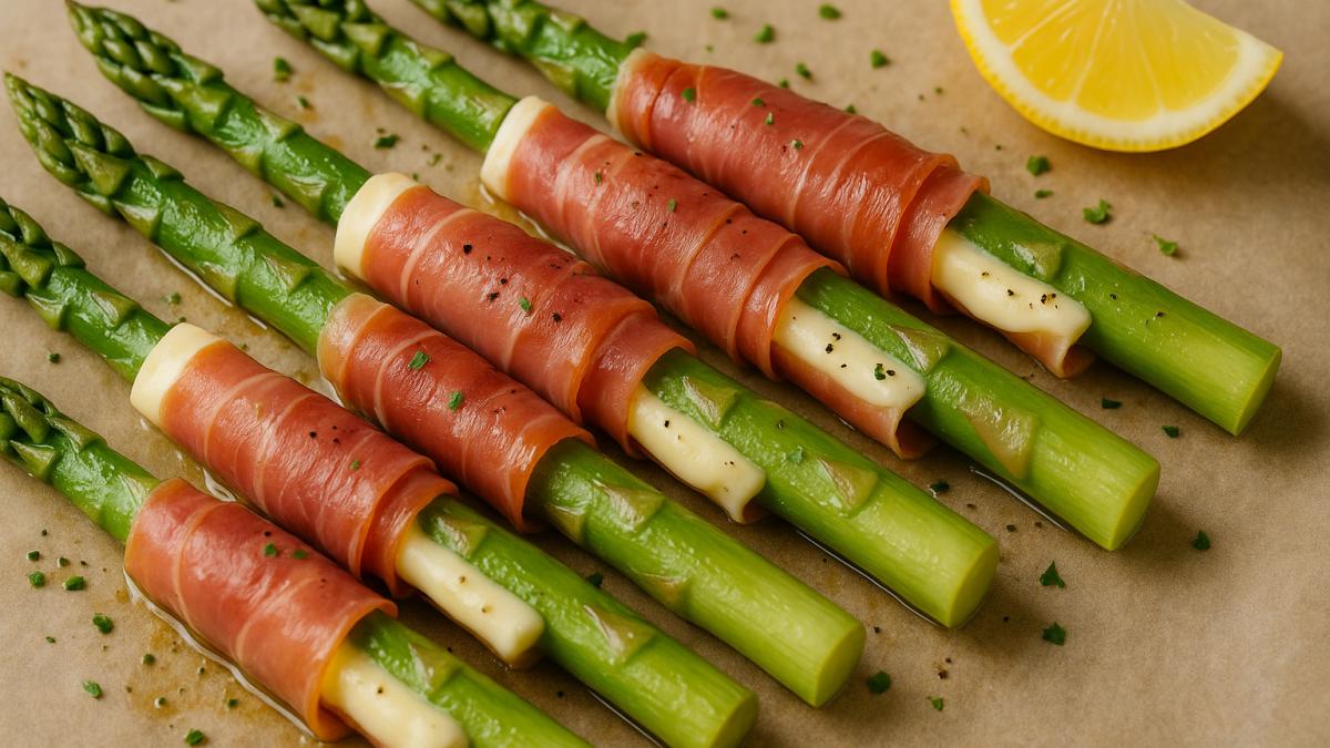 Спаржа с ветчиной и мягким сыром Спаржа с ветчиной и мягким сыром