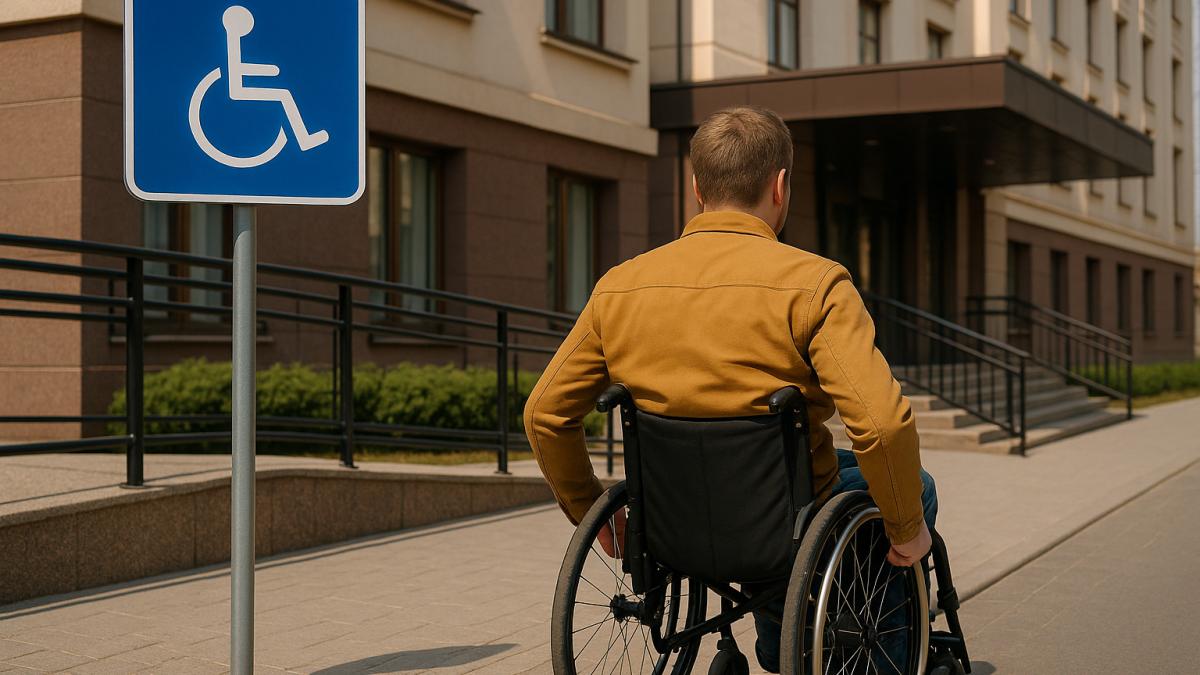 человек в коляске у гостиницы