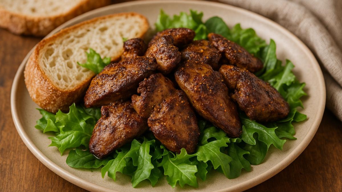 Печенка с зеленью и хлебом