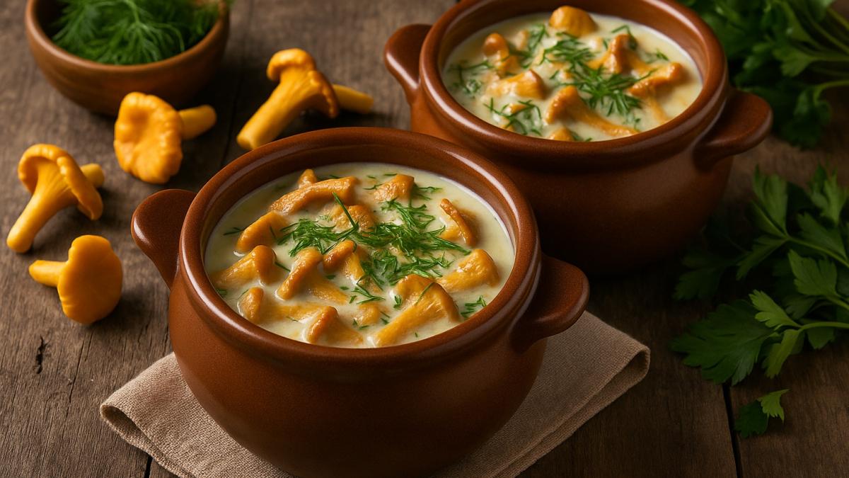 Жареные лисички со сметаной и зеленью