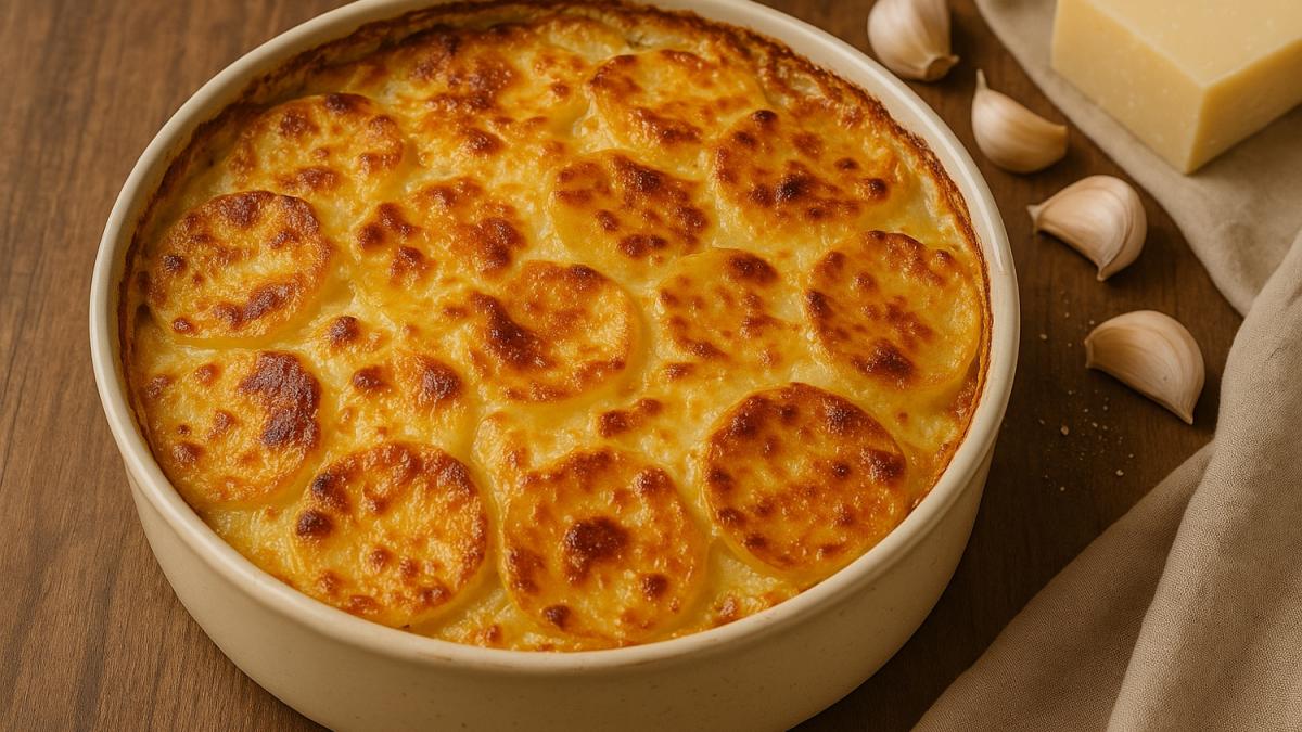 Гратен из картофеля и сыра с чесноком