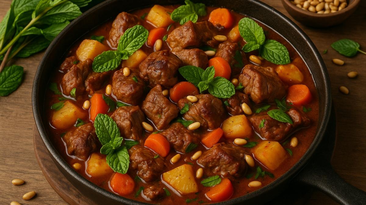 Рагу из ягнёнка с кедровыми орехами и мятой