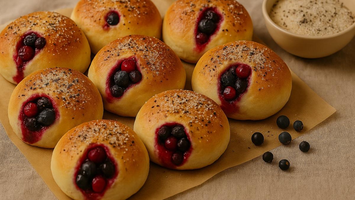 Булочки с ягодами и можжевеловым сахаром