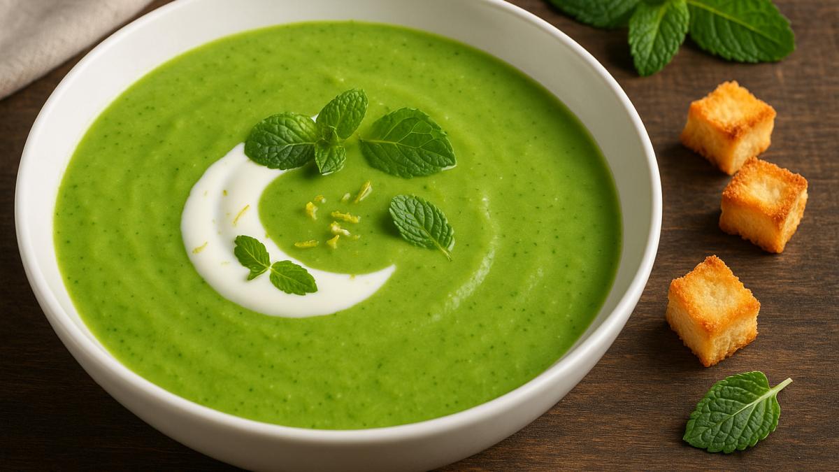 Суп-пюре из зелёного горошка и мяты