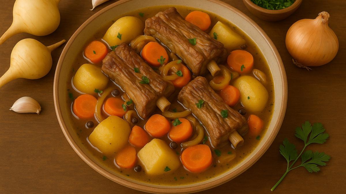 Жаркое из рёбрышек с репой и луком