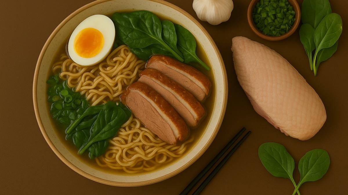 Рамен с уткой и чесночным бульоном Рамен с уткой и чесночным бульоном