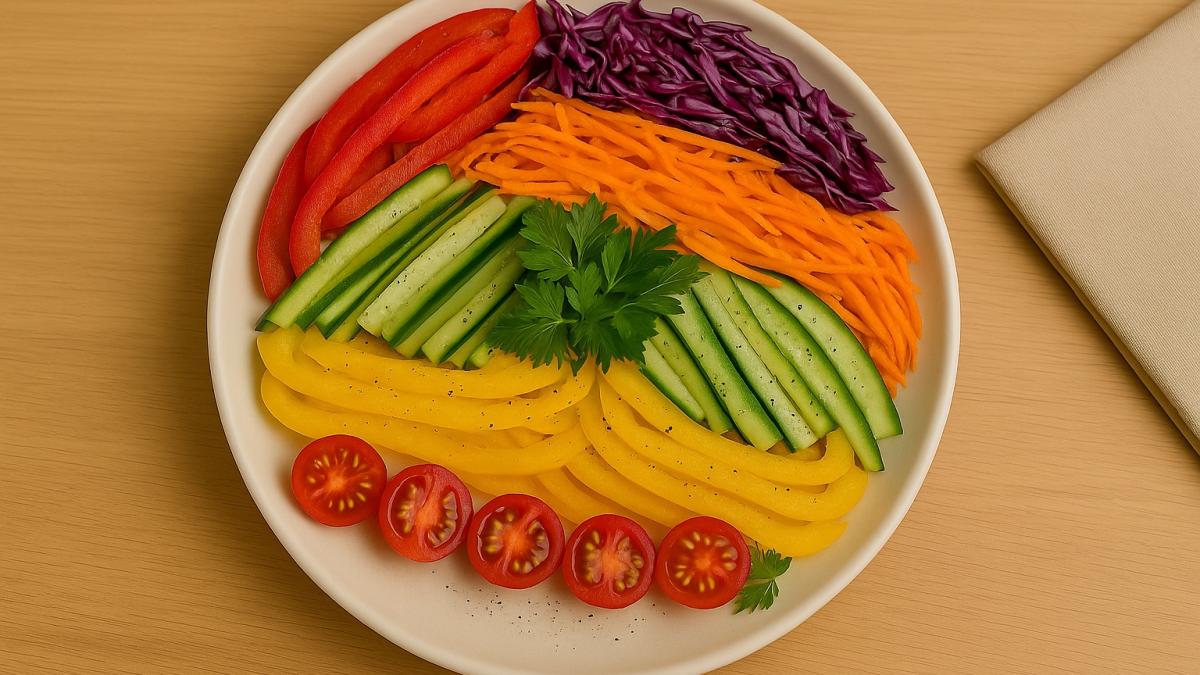 Салат "Радуга" с разноцветными овощами