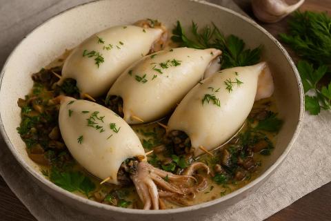 Как приготовить фаршированных кальмаров с грибами по-хабаровски — пошаговый рецепт
