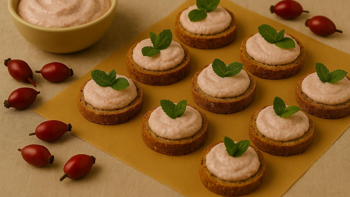Мини-бутерброды с пастой из шиповника и творога Мини-бутерброды с пастой из шиповника и творога