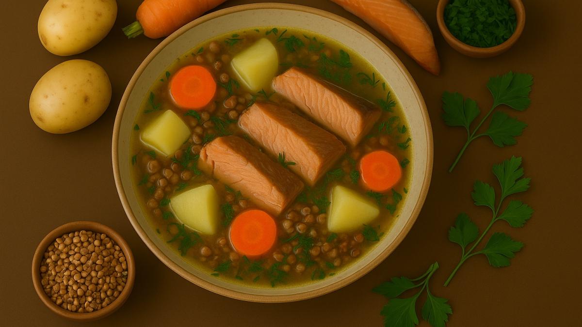 Суп с гречкой и копчёной рыбой Суп с гречкой и копчёной рыбой