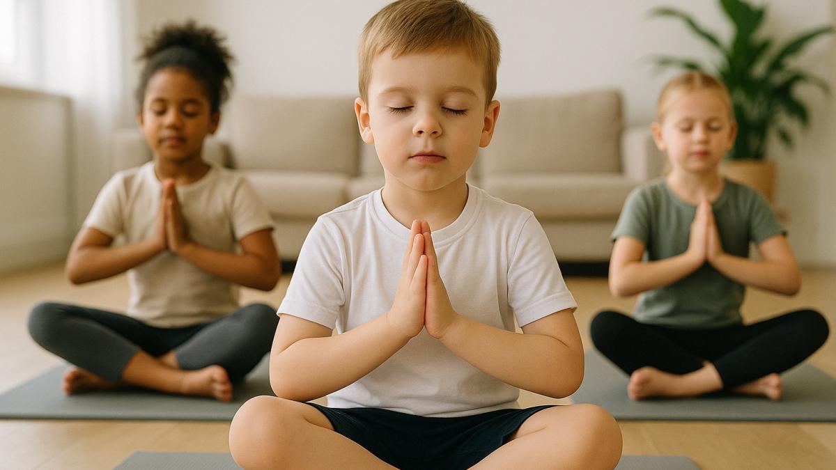 Дети занимаются йогой