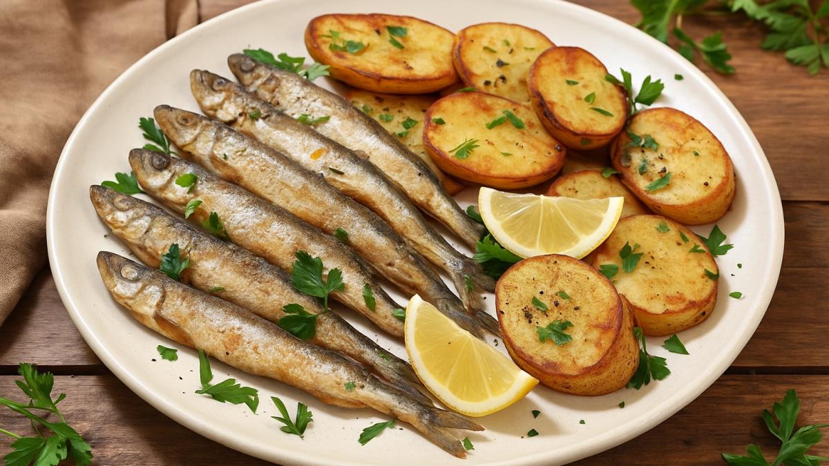 Жареная мойва с картошкой Жареная мойва с картошкой