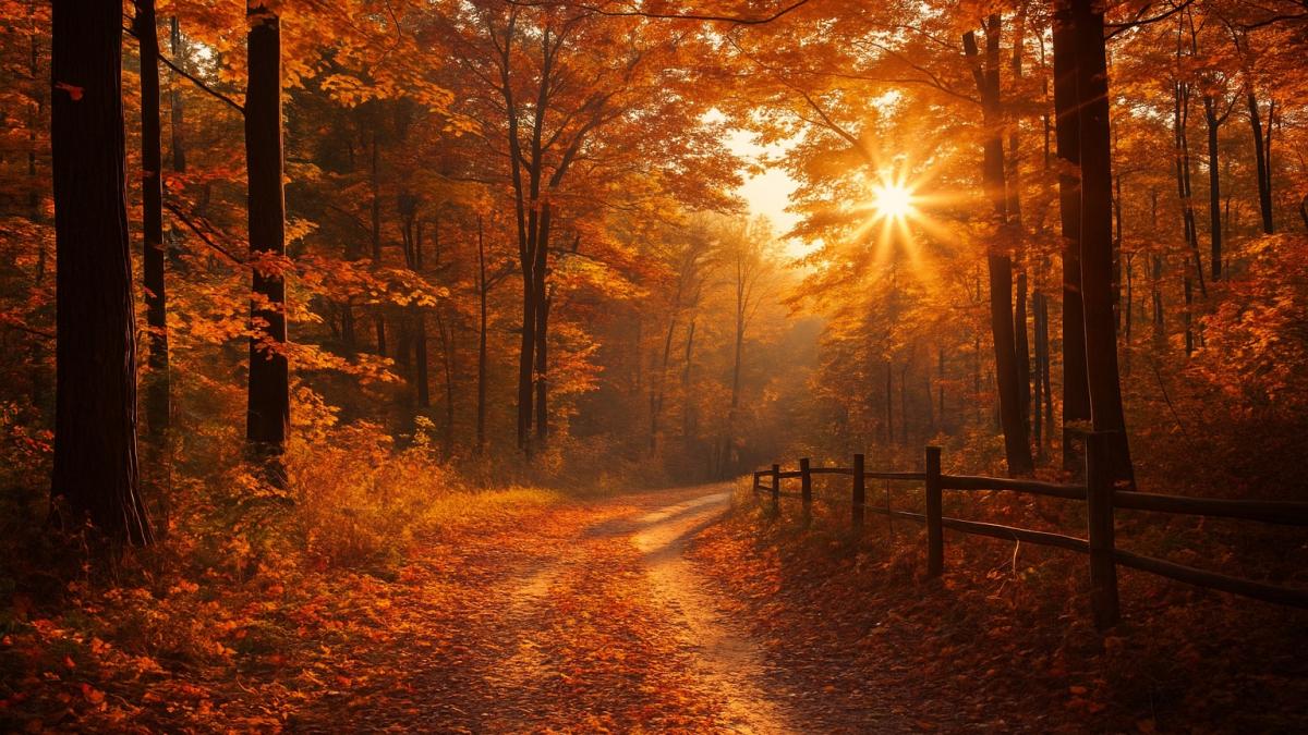 Осенний солнечный свет в лесу