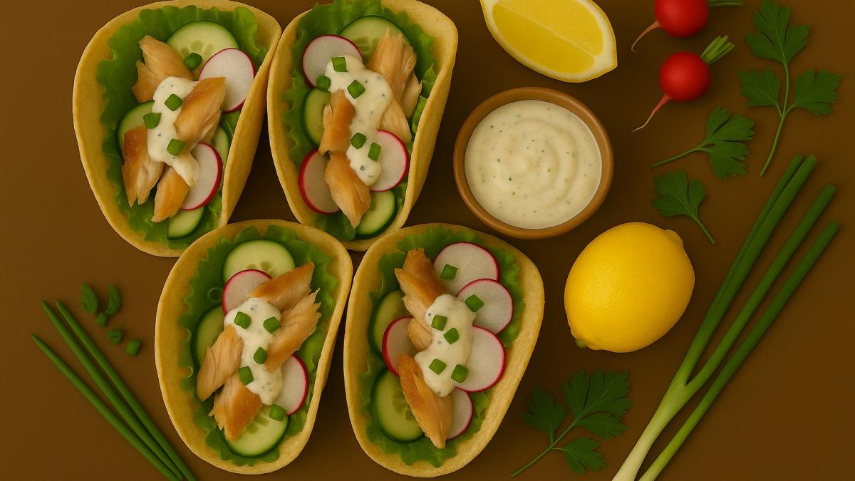Тако с копчёной треской и лимонным кремом Тако с копчёной треской и лимонным кремом