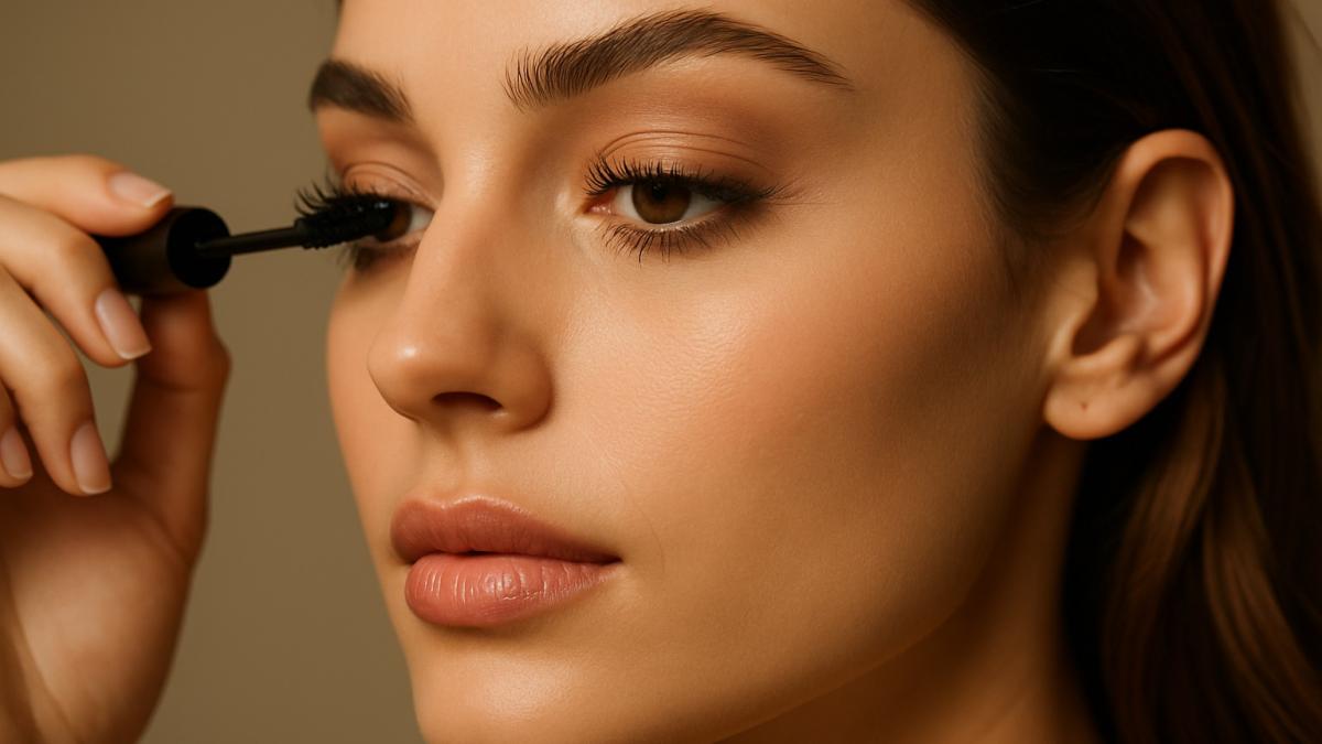 Девушка красит ресницы
