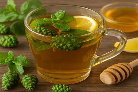 Чай на шишках с мятой и мёдом: пошаговый рецепт