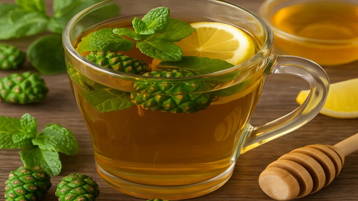 Чай на шишках с мятой и мёдом Чай на шишках с мятой и мёдом
