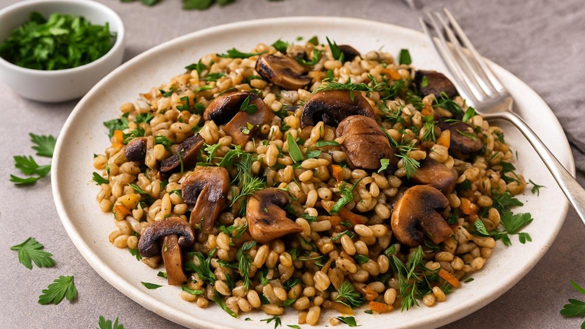 Перловка с грибами и зеленью Перловка с грибами и зеленью