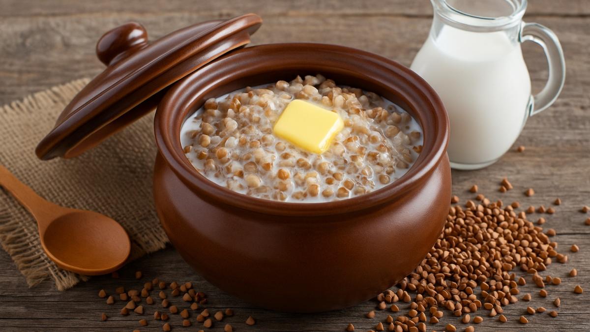 Каша с гречкой и молоком в горшочке