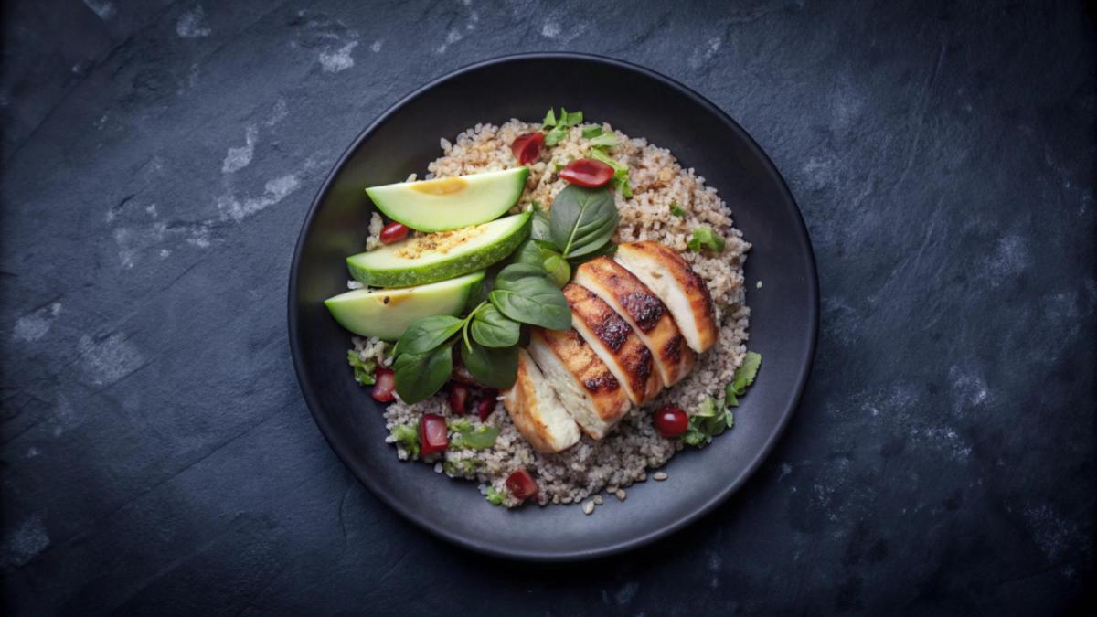 Боул с киноа, курицей и авокадо