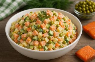 Мясо для салата варят со специями и овощами — повара