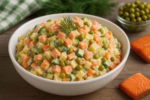 Мясо для салата варят со специями и овощами — повара