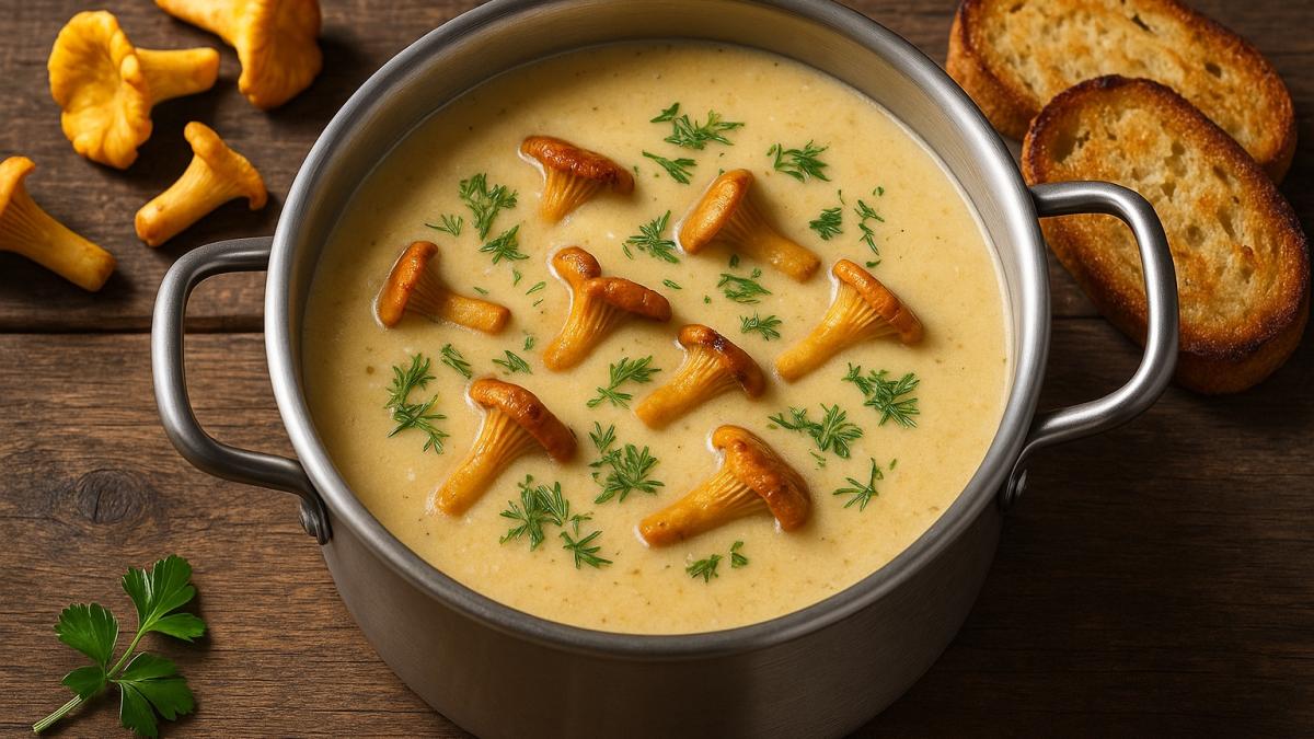 Крем-суп из лисичек с чесноком и сливками