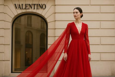 Фирменные элементы стиля Valentino: красный цвет, кружево и плавные силуэты
