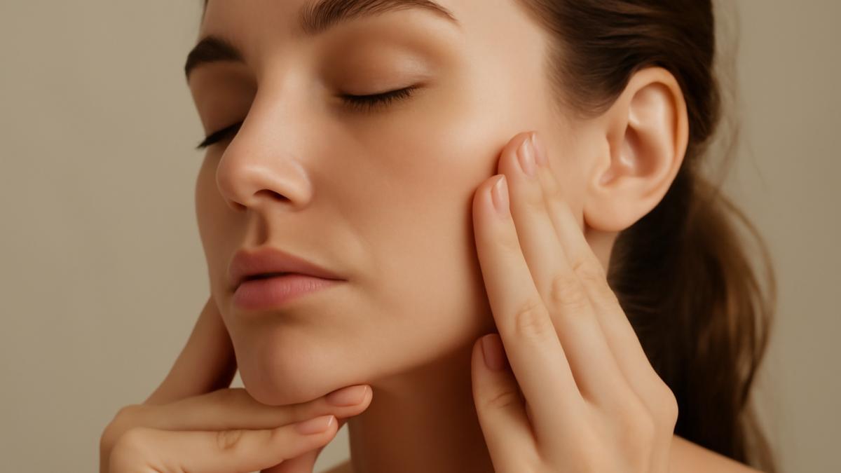 Девушка выполняет массаж лица