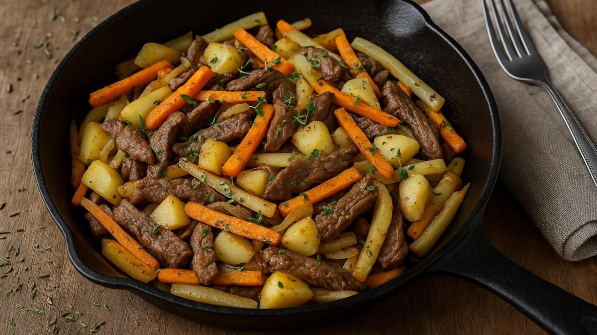 Северный стир-фрай с бараниной и корнеплодами