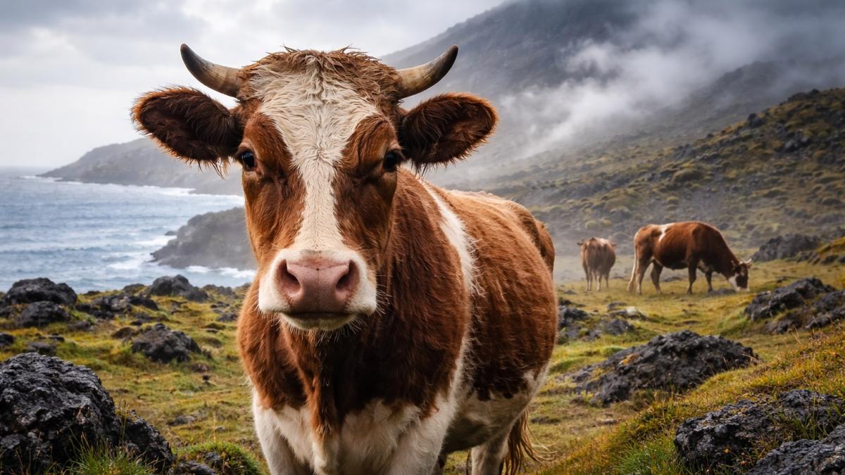 Дикая корова на острове