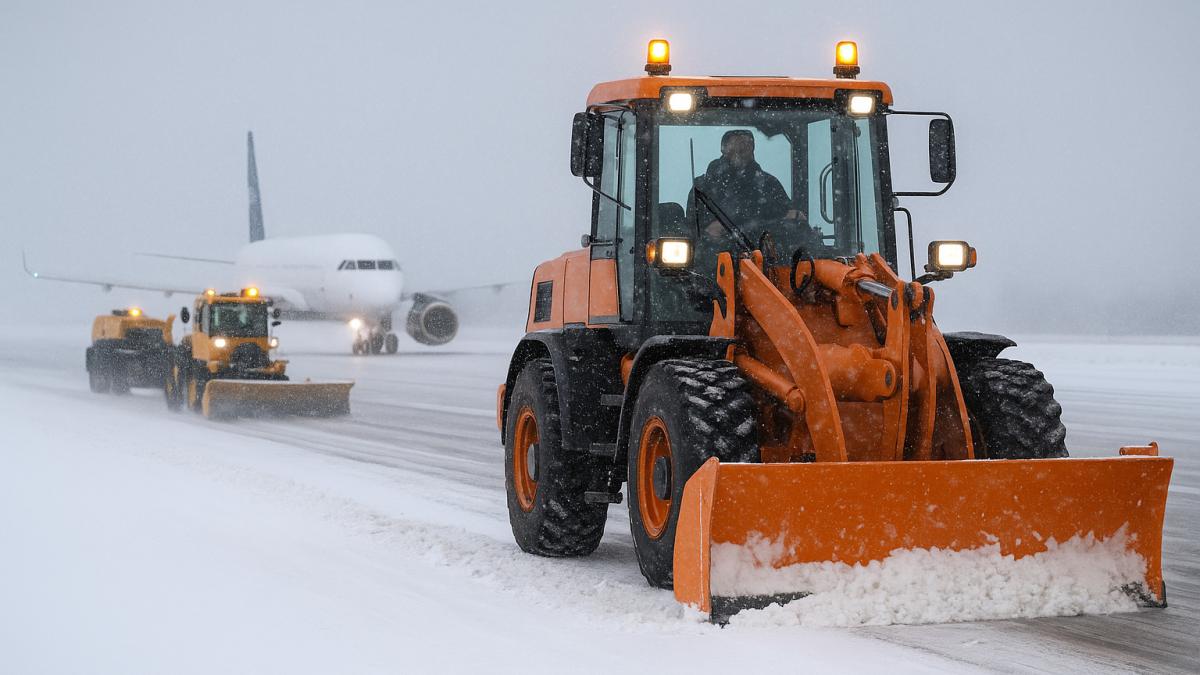 уборка снега на взлетной полосе